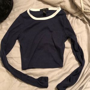 Navy Blue Long Sleeve Crop Top